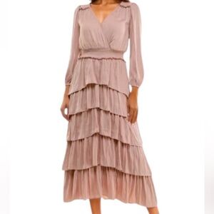 Socialite Blush Long Sleeve Tiered Dress
